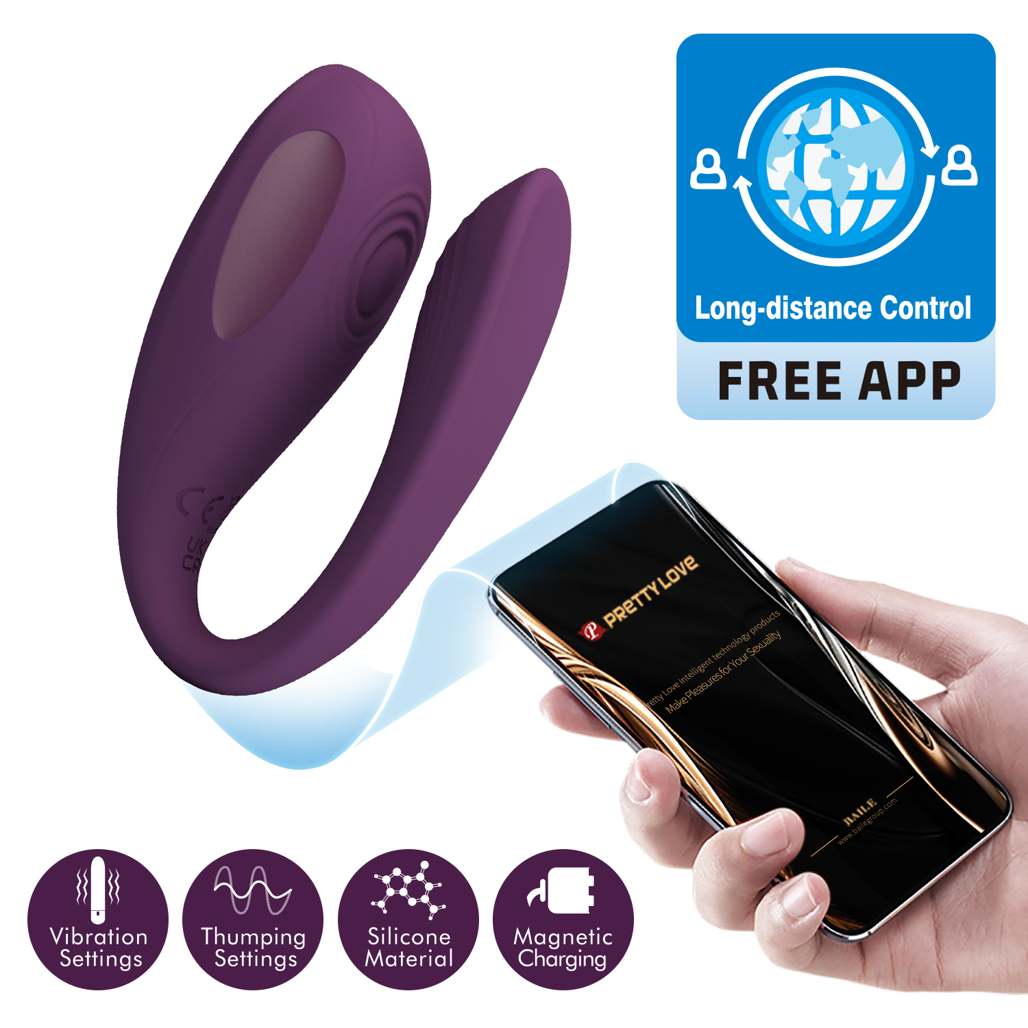Pretty Love Koppelvibrator Aari met App Bediening - Paars