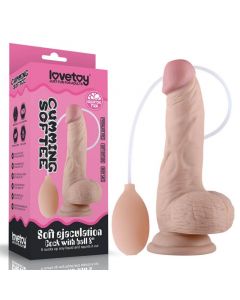 Spuitende Realistische Dildo met Knijpbal 17.8 cm