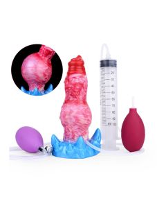 Opblaasbare en Spuitende Dildo Air Boulys - Rood/Blauw