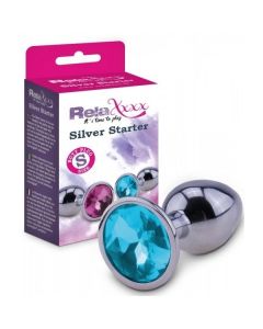 Zilveren Starter Buttplug met Blauwe Siersteen Verpakt