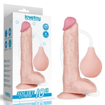 Spuitende Realistische Dildo met Knijpbal 25 cm