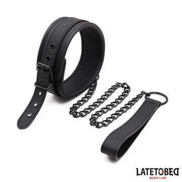 LATETOBED BDSM LINE Halsband met Ketting Neopreen Zwart