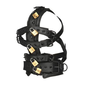 Master Series Leren Hoofdharnas met Muzzle - Zwart