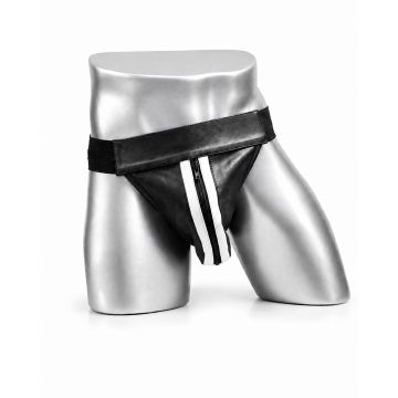 MisterMitch Leren Jockstrap met Rits - Zwart/Wit