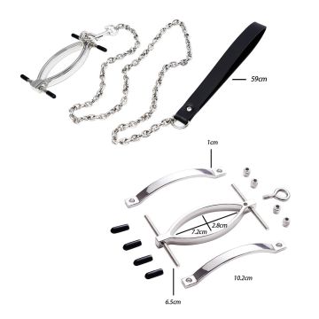 Vagina klem met Riemketting - Zilver