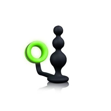 Buttplug Beads met cockring - Neon Groen/Zwart