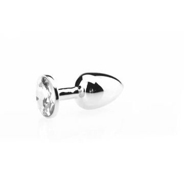 Kiotos Zilveren Buttplug met Transparante Siersteen - S