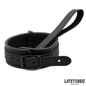 LATETOBED BDSM LINE Halsband met Ketting Neopreen Zwart