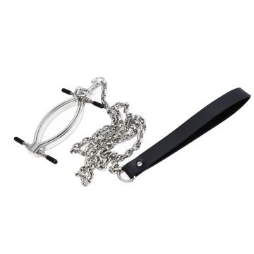 Vagina klem met Riemketting - Zilver