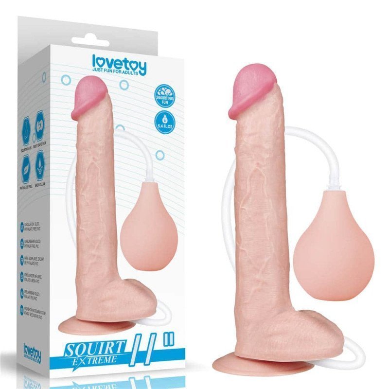 Spuitende Realistische Dildo met Knijpbal 28 cm
